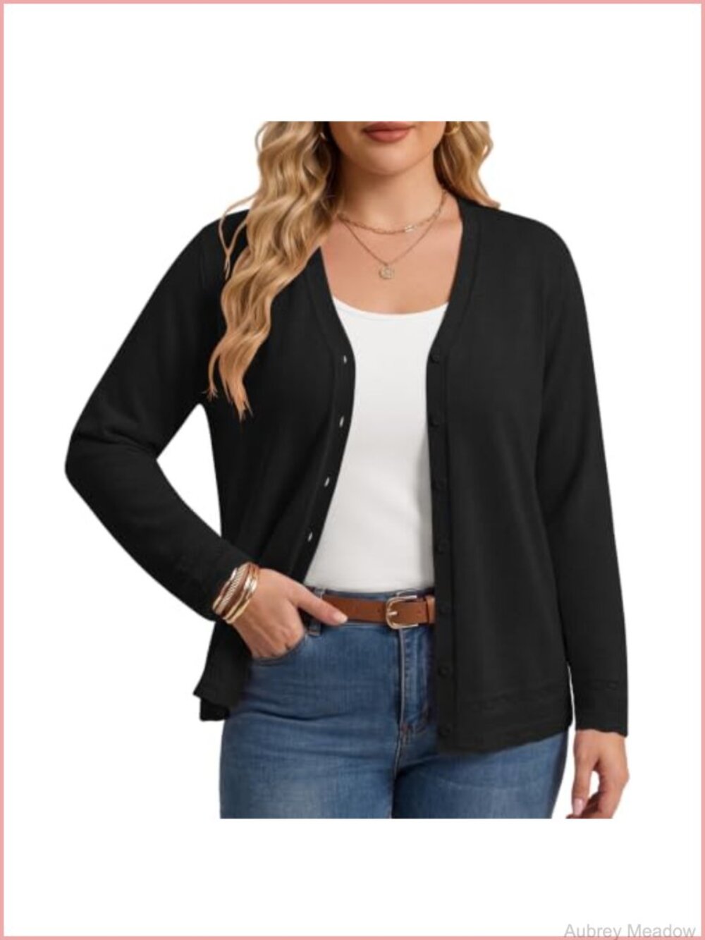 Plus Size Lightweight Button Down Cardigan Long Sleeve V-Neck Sweater